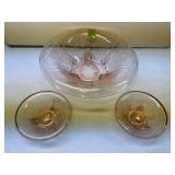 Pink Depression Glass Console Bowl & Candlesticks
