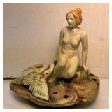 Vintage Weller Hobart Nymph and Swan Flower Frog