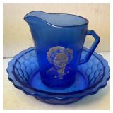 Shirley Temple Cobalt Glass Pitcher & Bowl