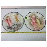 Vintage Edwardian Whimsical Fairy Glass Plaques
