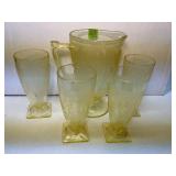 Vintage Yellow Depression Glass Beverage Set