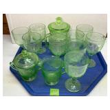 Vintage Green Cameo Depression Glass Service Set
