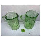 Vintage Green Cameo Depression Glass Pitchers