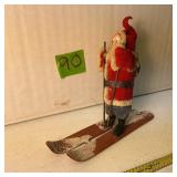 Vintage 1930s Clay Face Skiing Santa Figurine