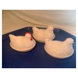 Three Vintage Milk Glass Hen on Nest Dishes