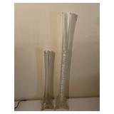 Pair Vintage Tall Clear Glass Ribbed Bud Vases