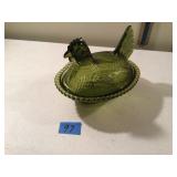 Vintage Indiana Glass Olive Green Hen on Nest