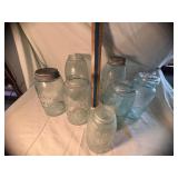 Vintage Aqua Mason Patent 1858 Jar Seven Piece Lot