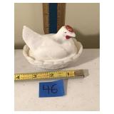 Vintage Painted Milk Glass Hen on Nest Dish