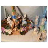 Vintage Easter Bunny Ceramic Figurine & Basket Lot