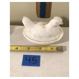 Vintage White Milk Glass Hen on Nest Covered Dish