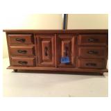 Vintage Wooden Jewelry Chest with Costume Jewelry