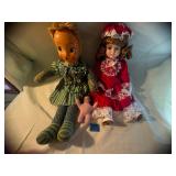 Vintage Porcelain and Rag Doll Three Piece Lot