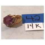 14K Gold Amethyst and Diamond Accent Ring