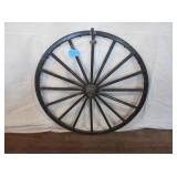 LARGE BUGGY WHEEL WITH CAST IRON HOOK MOUNTED