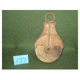 CAST IRON & WOODEN PULLEY - SIGNED