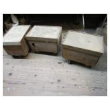 3 wood stands w/castors