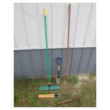 pushbroom,small shovel,yard tools