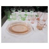 all pink & green depression glassware