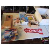 coffee arrow sign & misc items