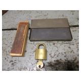 u.s. lock w/key, wet stones