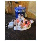 snowbabies lighted christmas & cookie jar, works