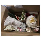 box of christmas items & wreath