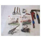 pipe wrench,pick,scissors,bits,fish scale & items