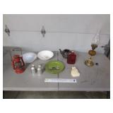 milk can salt & pepper,lantern,lamp,dishes