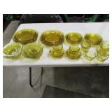 yellow depression plates,bowls,cups n saucers