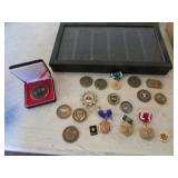 showcase w/military medals & medallions
