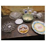 pottery bowl,plates,n. rockwell mugs,egg plate