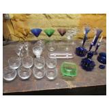 blue glassware,stemware,glasses & green dish
