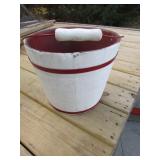 old red & white wooden bucket