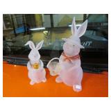 2 glass easter rabbits