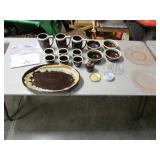 brown dishes,pink depression plates & coasters