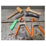 2 large clamps,wood mallets,box cutters