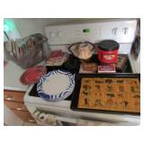 tray,paper plates,coffee,matches & items