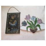 stained glass flower & glass jesus hanging