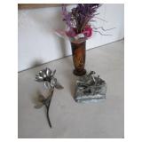 figurine,vase & metal rose
