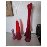 3 red vases( one is 24")