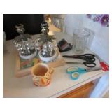 glass prism candleholders,scissors,tony tiger cup