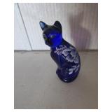 blue hand painted fenton cat