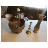 copper pale & brass vase & candleholder