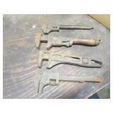 4 antique pipe wrenches incl: 1 ford