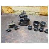 queen cast iron stove w/all pans,pots&coal buckets