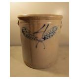 #4 blue decorated feathers stoneware crock