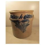 #4 blue decorated stoneware crock