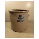 #2 blue decorated stoneware crock
