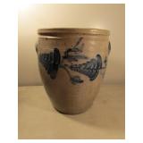 #4 blue decorated stoneware crock